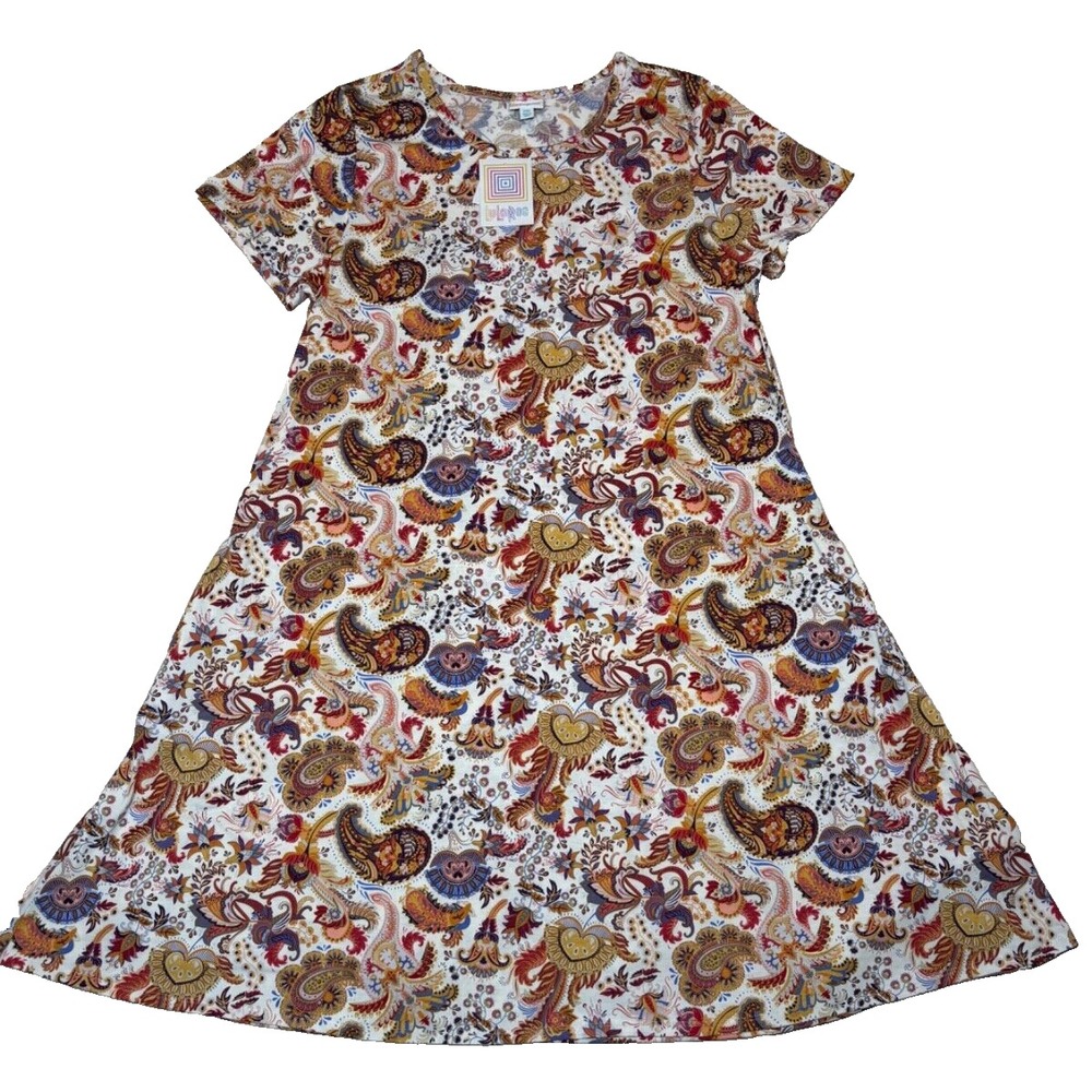 LuLaRoe Womens Dress Size 2XL Jessie White Red Blue Paisley Floral Hearts 2X NWT